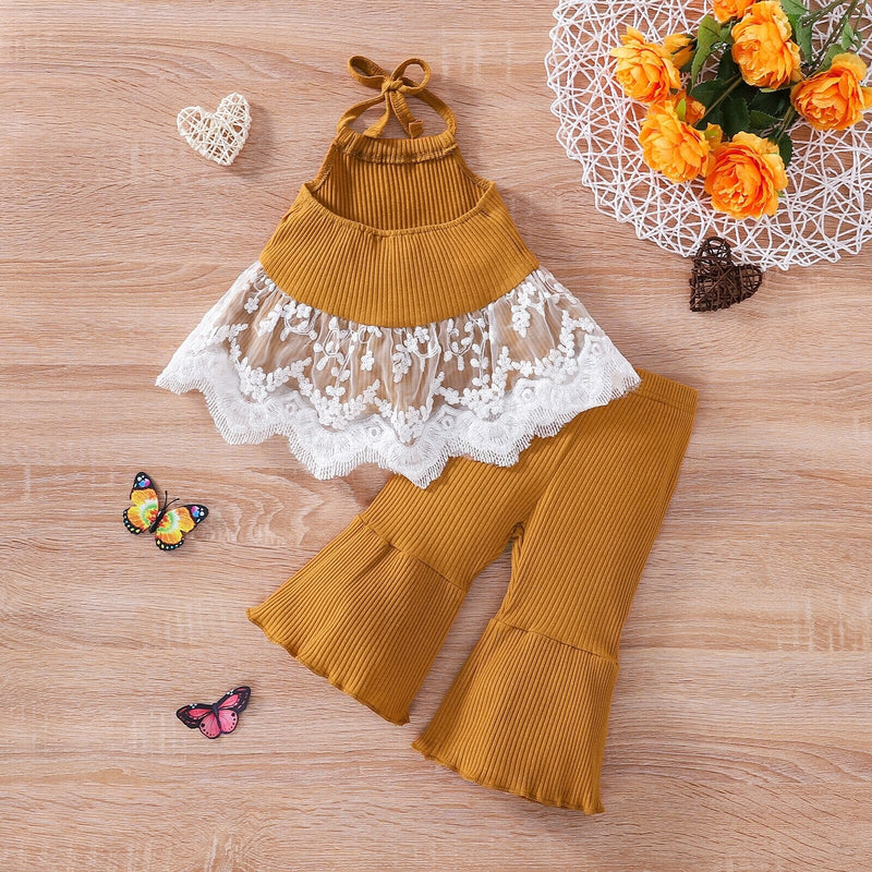 Conjunto Infantil Feminino Canelado e Renda