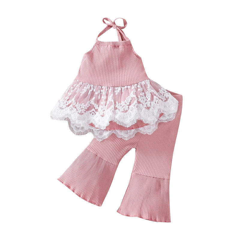 Conjunto Infantil Feminino Canelado e Renda