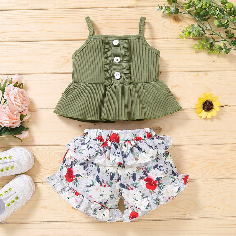 Conjunto Infantil Feminino Flores e Alcinha