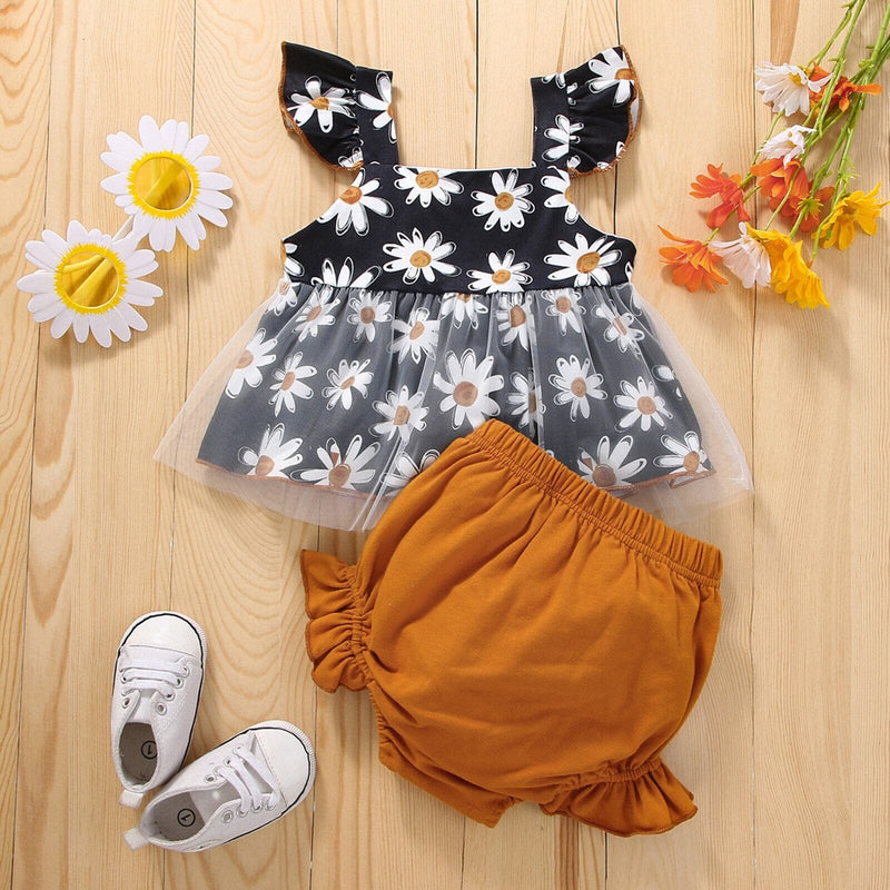 Conjunto Infantil Feminino Flores e Tule