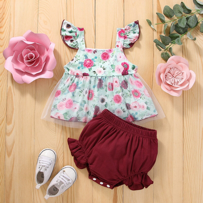 Conjunto Infantil Feminino Flores e Tule