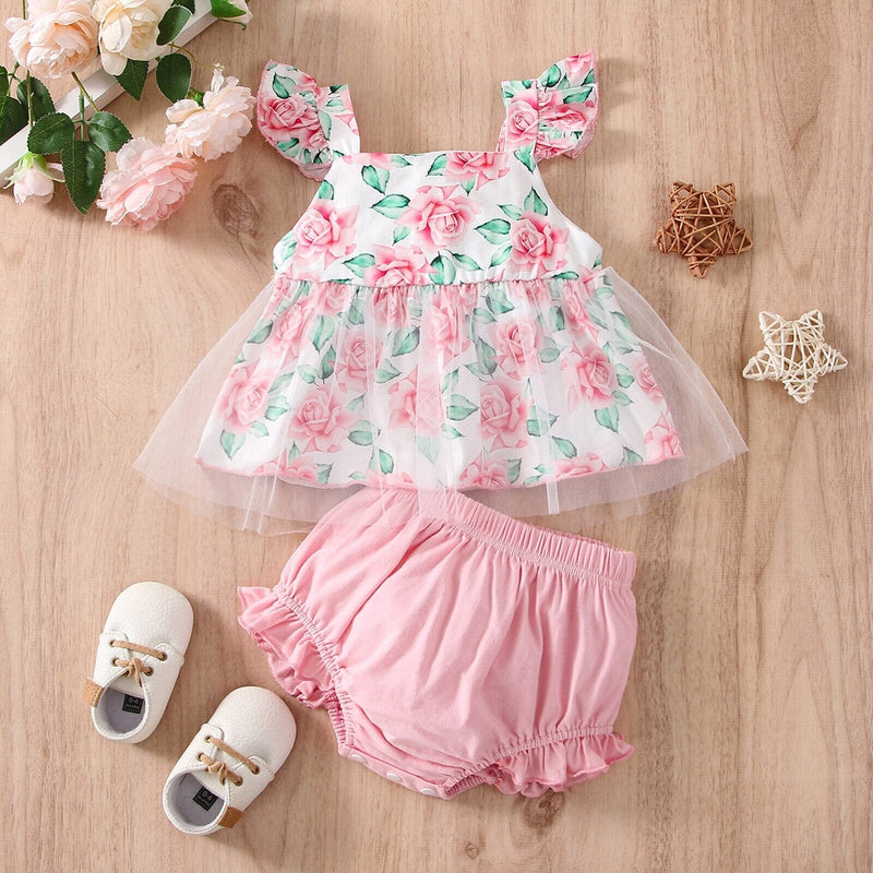 Conjunto Infantil Feminino Flores e Tule