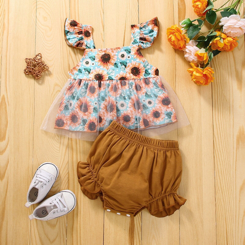 Conjunto Infantil Feminino Flores e Tule