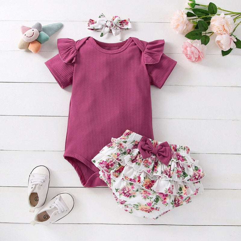 Conjunto Infantil Feminino Florido + Faixa