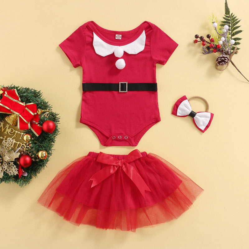 Conjunto Infantil Feminino Mamãe Noel + Faixa