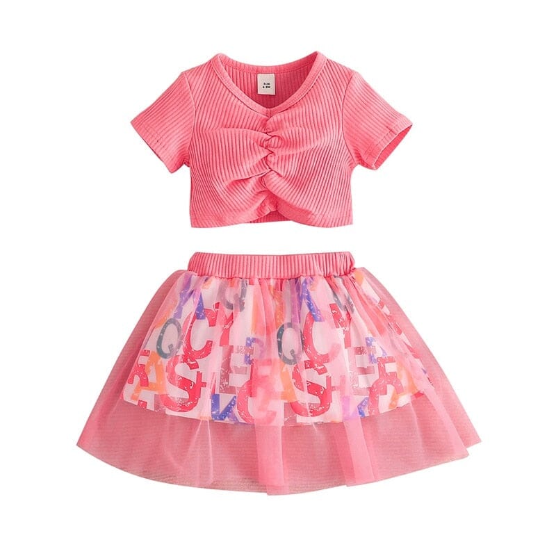 Conjunto Infantil Feminino Rosa Letras e Tule