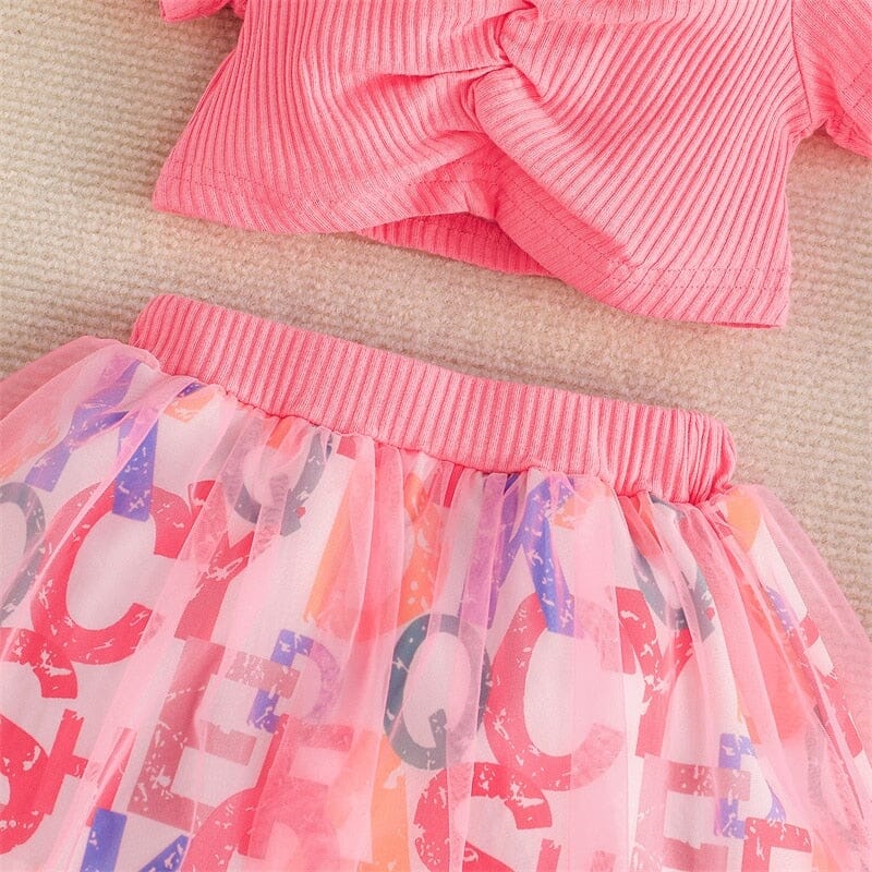 Conjunto Infantil Feminino Rosa Letras e Tule