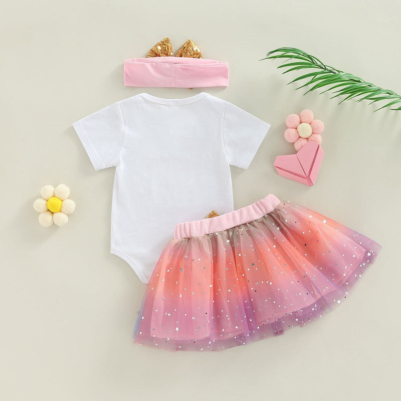 Conjunto Infantil Feminino Saia Estrelinhas + Faixa