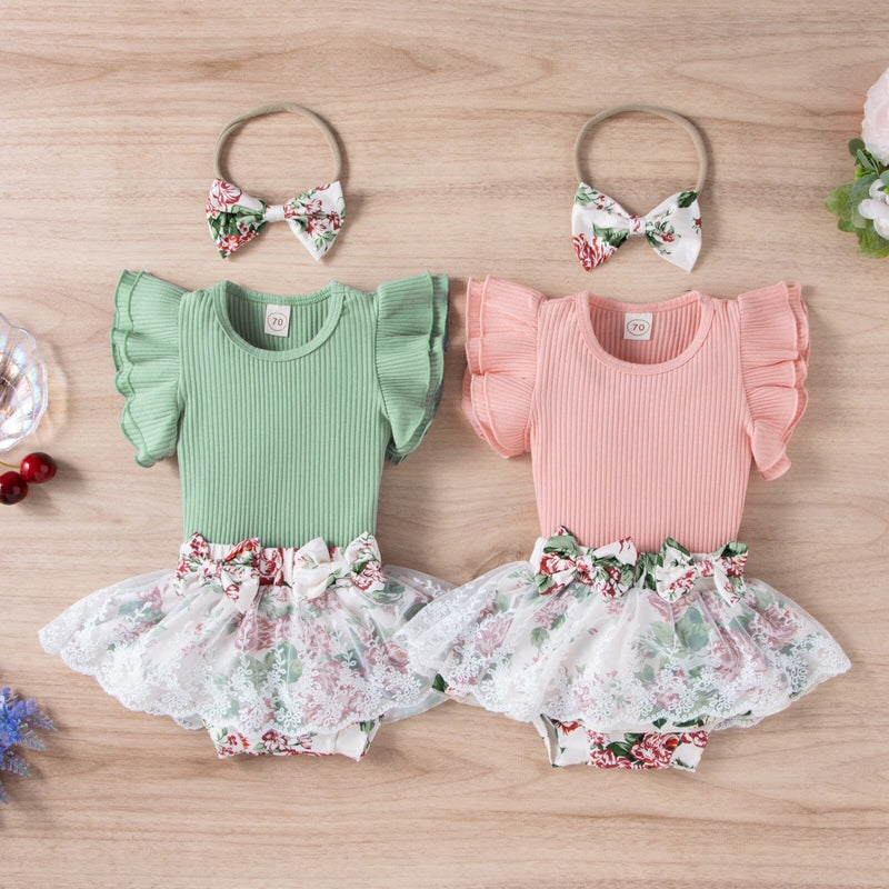 Conjunto Infantil Feminino Sainha Floral + Faixa