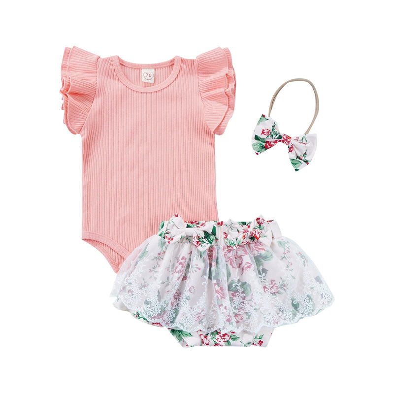 Conjunto Infantil Feminino Sainha Floral + Faixa