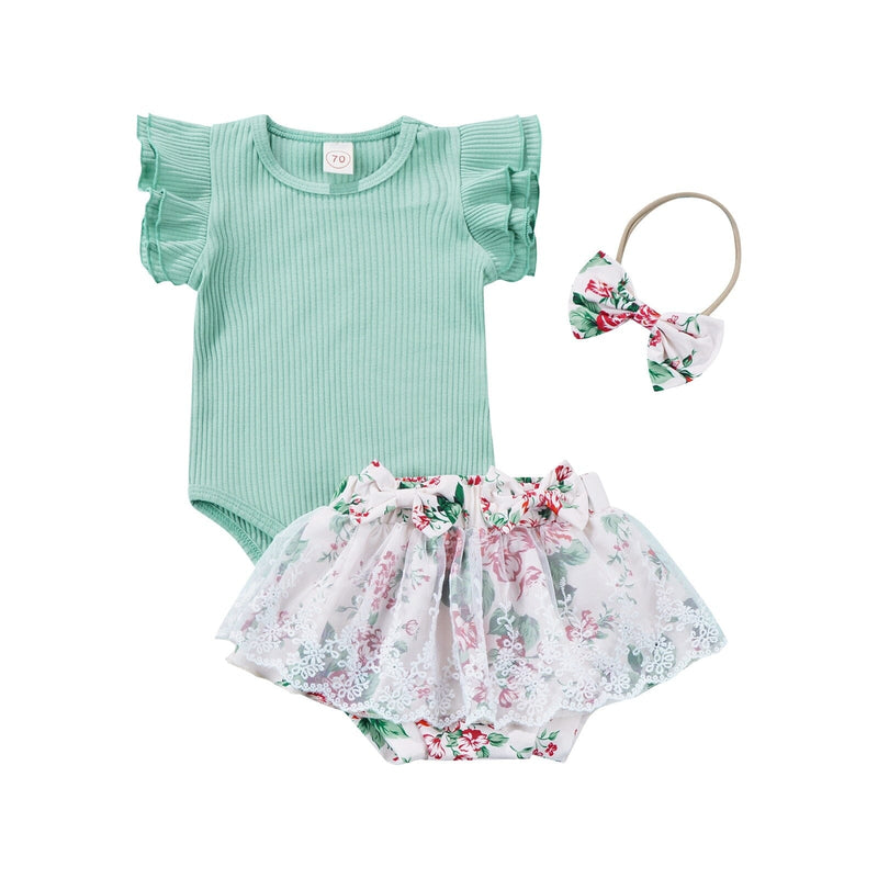 Conjunto Infantil Feminino Sainha Floral + Faixa