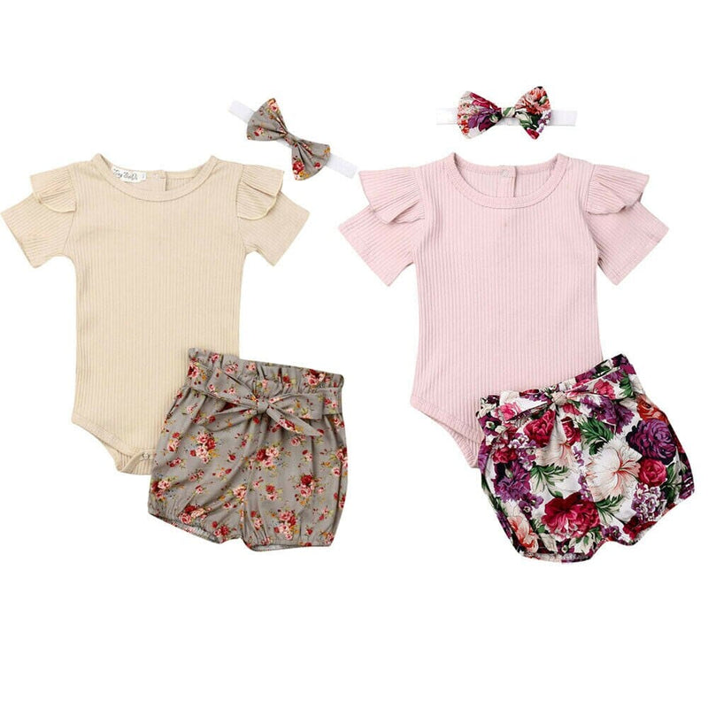 Conjunto Infantil Feminino Shorts Florido + Faixa