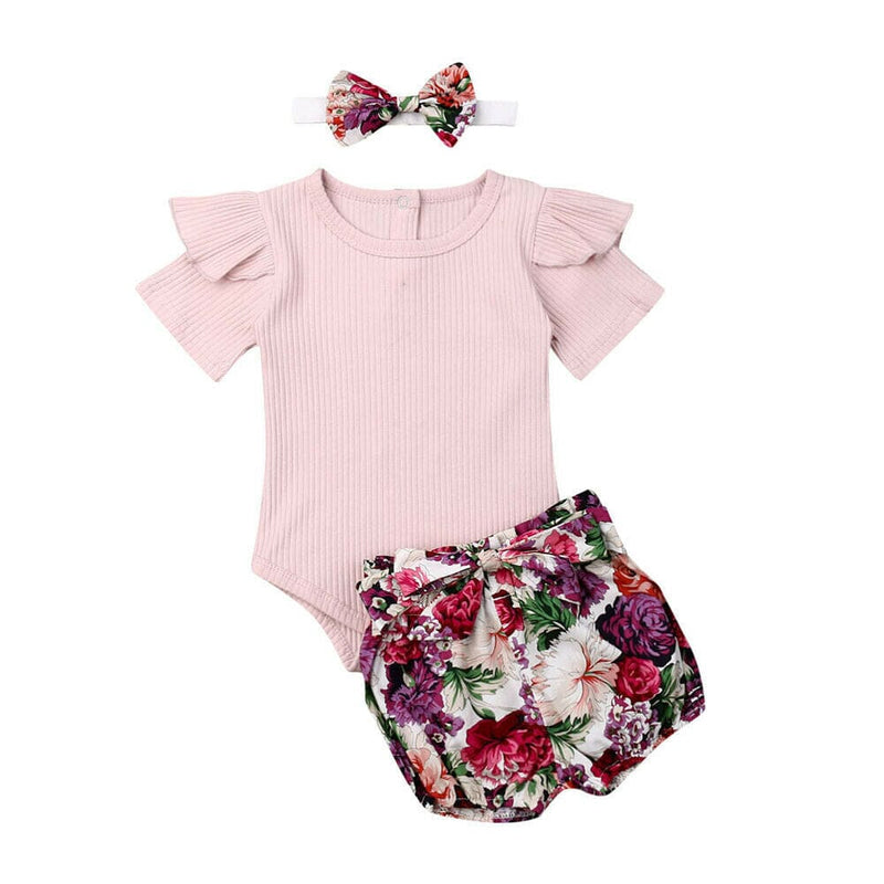 Conjunto Infantil Feminino Shorts Florido + Faixa