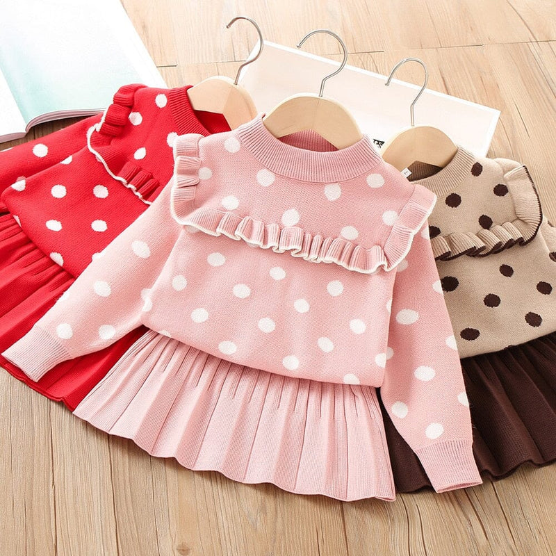 Conjunto Infantil Feminino Tricô Bolinhas