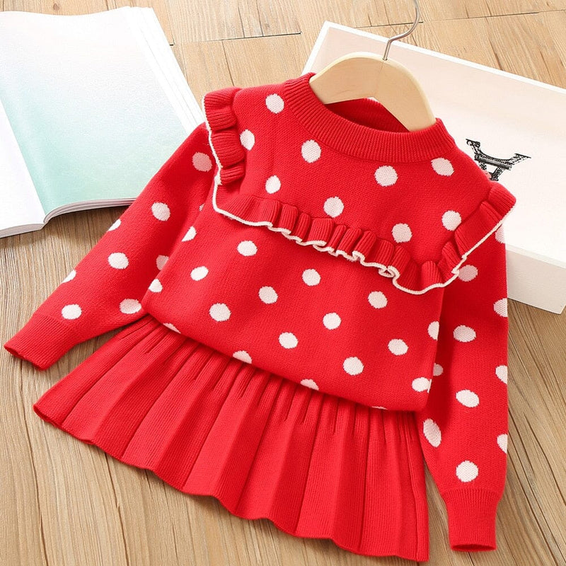 Conjunto Infantil Feminino Tricô Bolinhas