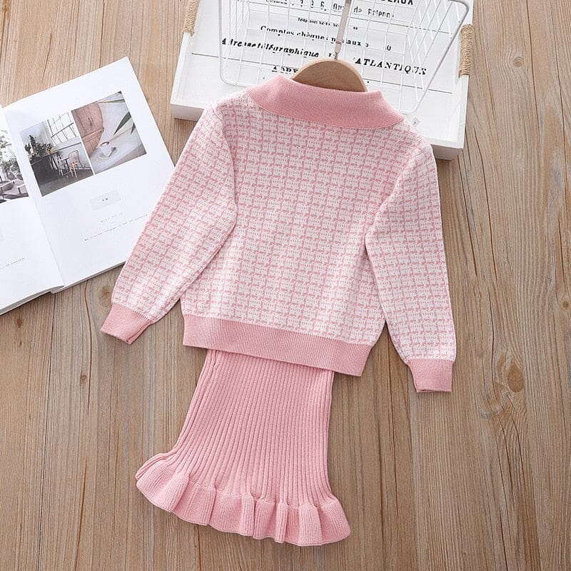 Conjunto Infantil Feminino Vestido e Cardigan Bolsinhos