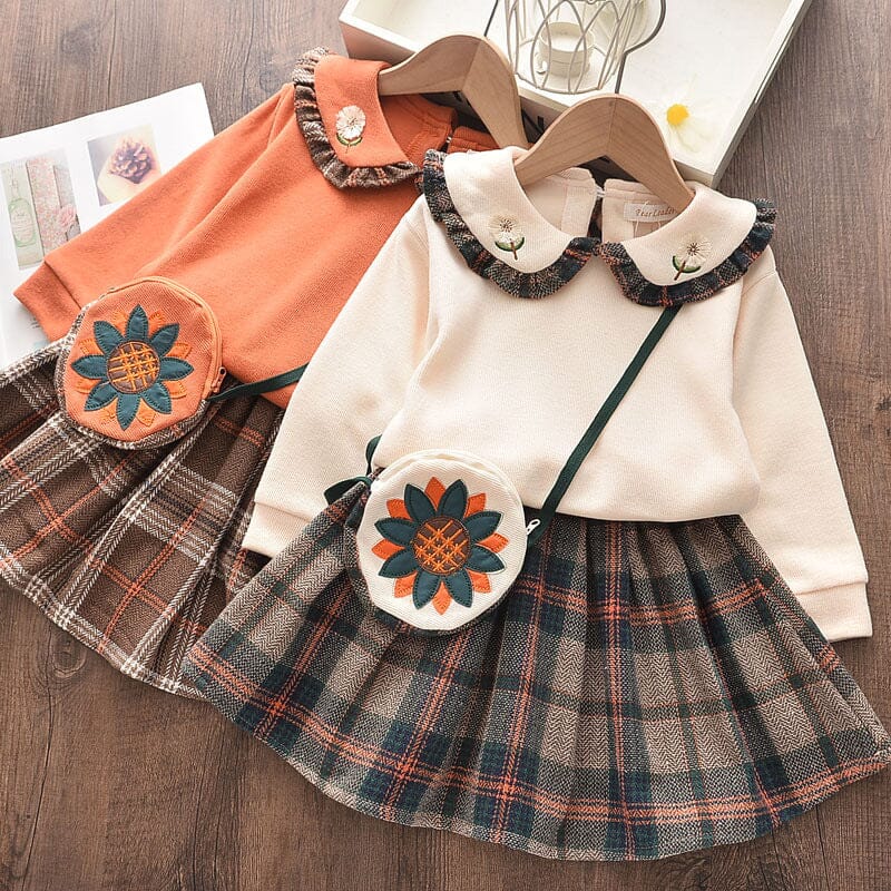 Conjunto Infantil Feminino Xadrez Bolsinha