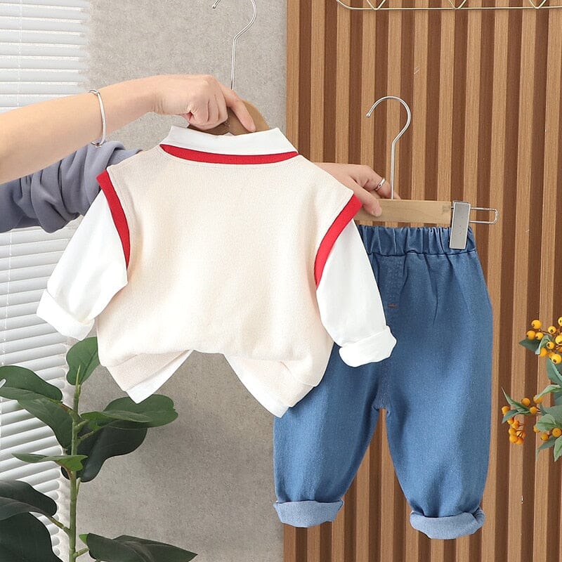 Conjunto Infantil Masculino 3 Peças Colete Ursinho