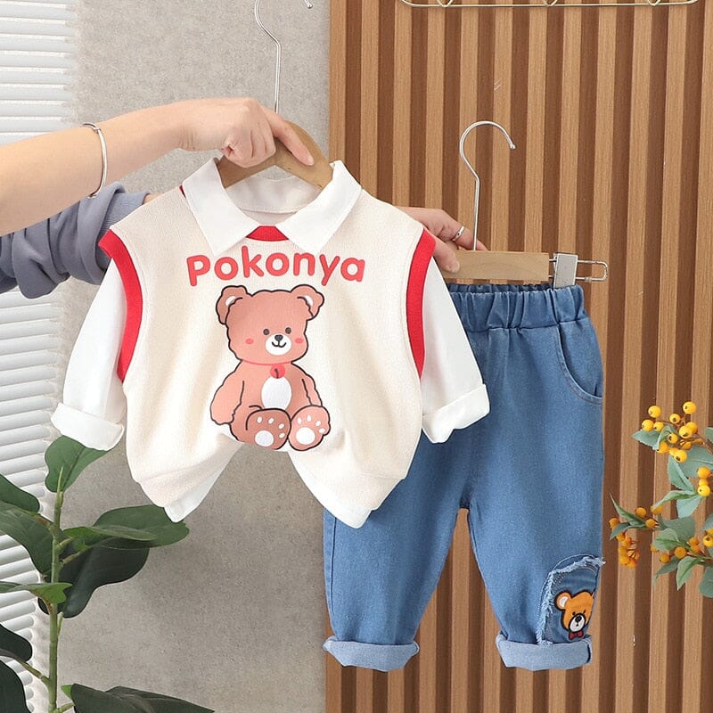 Conjunto Infantil Masculino 3 Peças Colete Ursinho