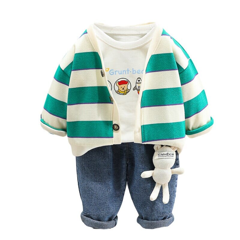 Conjunto Infantil Masculino Listras e Chaveirinho 3 Peças