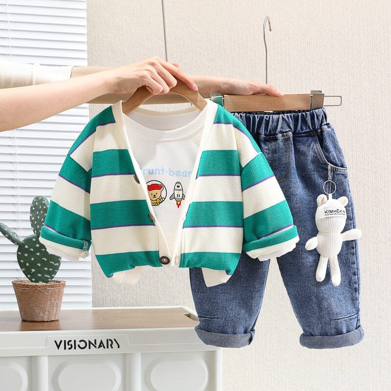 Conjunto Infantil Masculino Listras e Chaveirinho 3 Peças