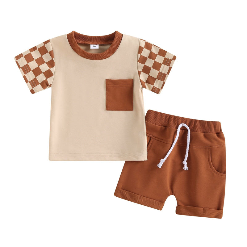 Conjunto Infantil Masculino Marrom Xadrez