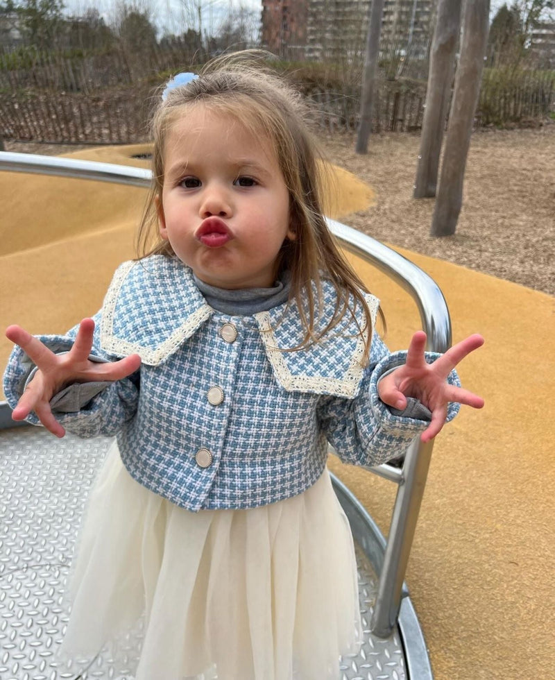 Vestido Infantil + Cardigan + Bolsa Golinha e Tule