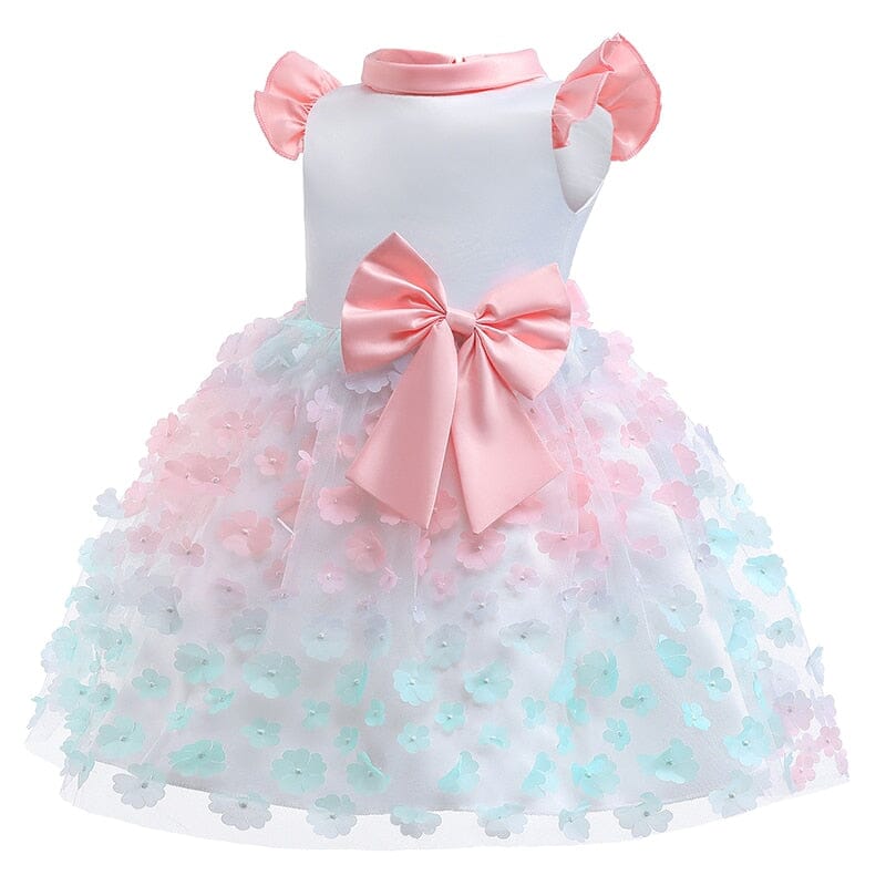 Vestido de Festa Infantil Flores e Laço Rosa