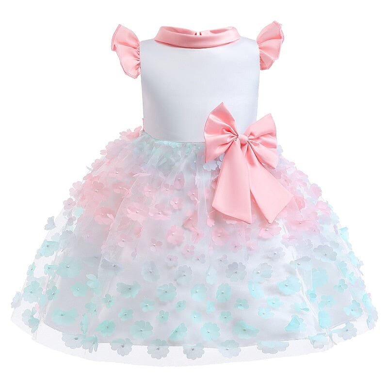 Vestido de Festa Infantil Flores e Laço Rosa