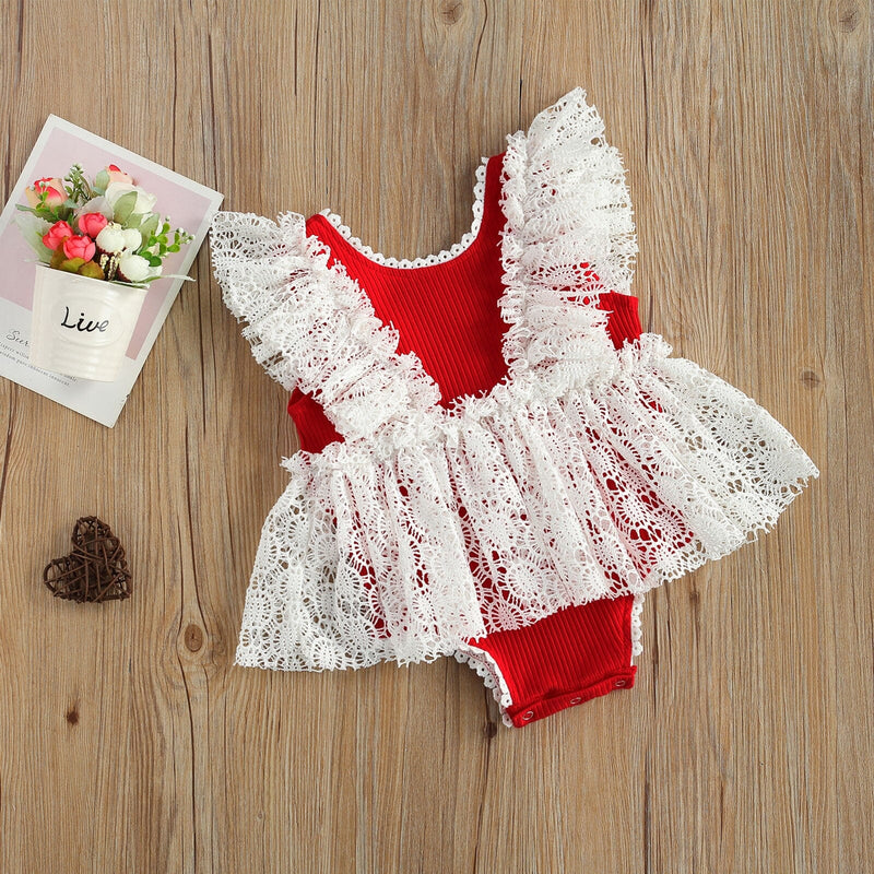 Vestido e Body Infantil Vermelho e Branco