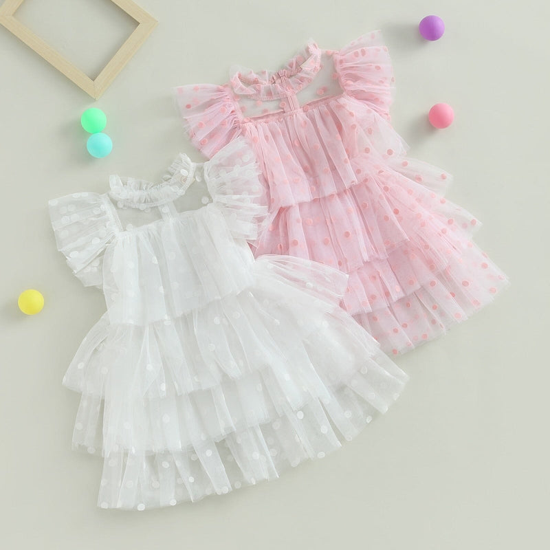 Vestido Infantil Babados Tule e Bolinhas