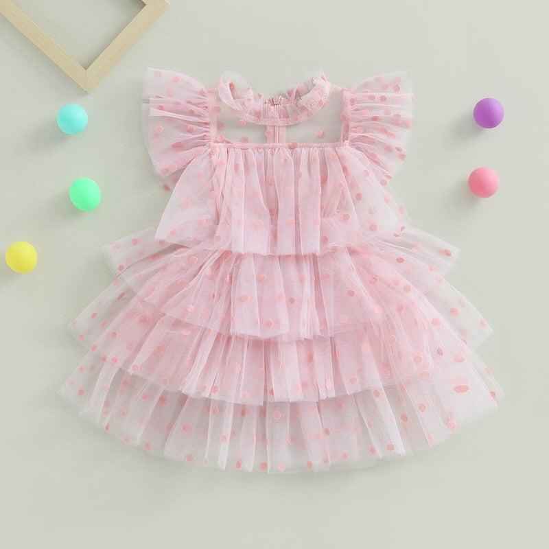 Vestido Infantil Babados Tule e Bolinhas