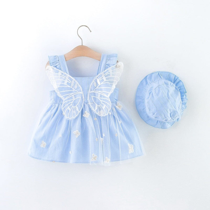 Vestido Infantil Borboletas + Chapéu