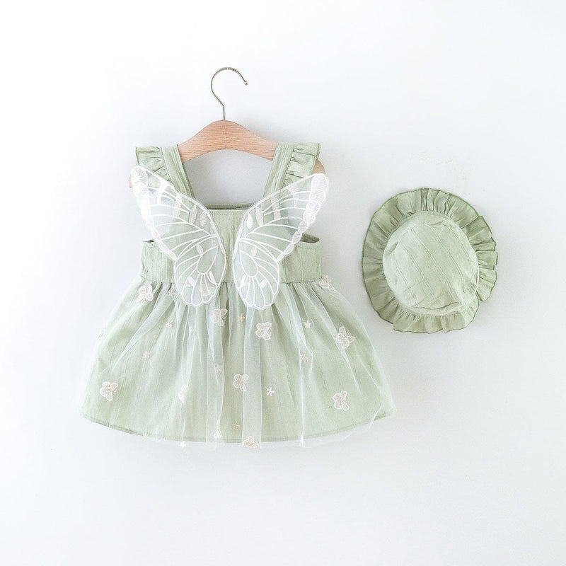 Vestido Infantil Borboletas + Chapéu