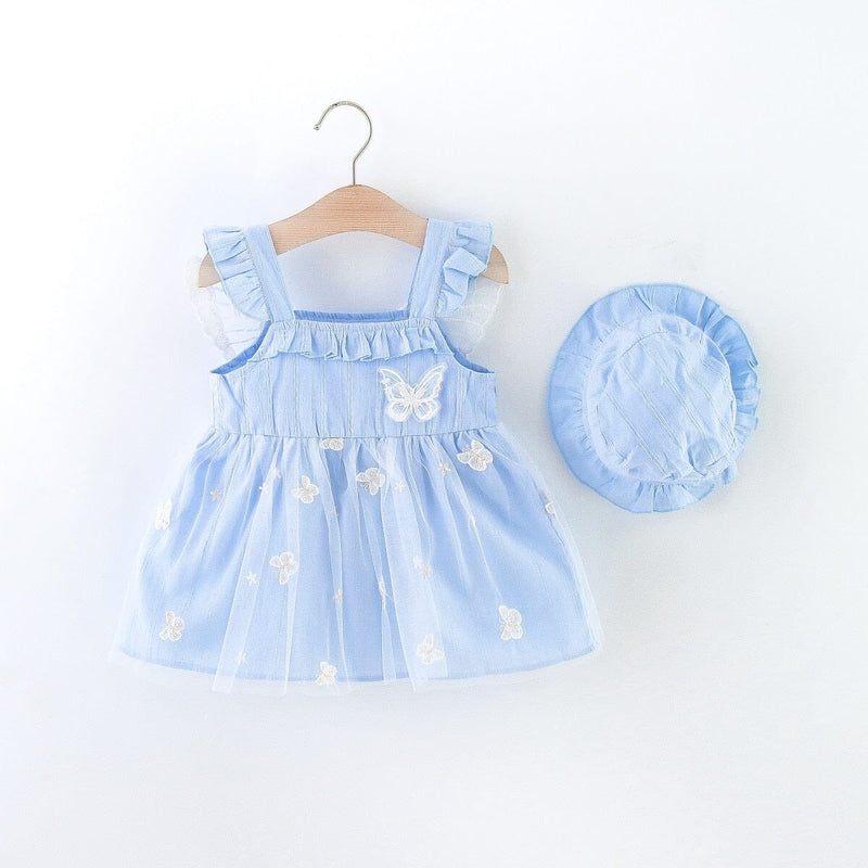 Vestido Infantil Borboletas + Chapéu