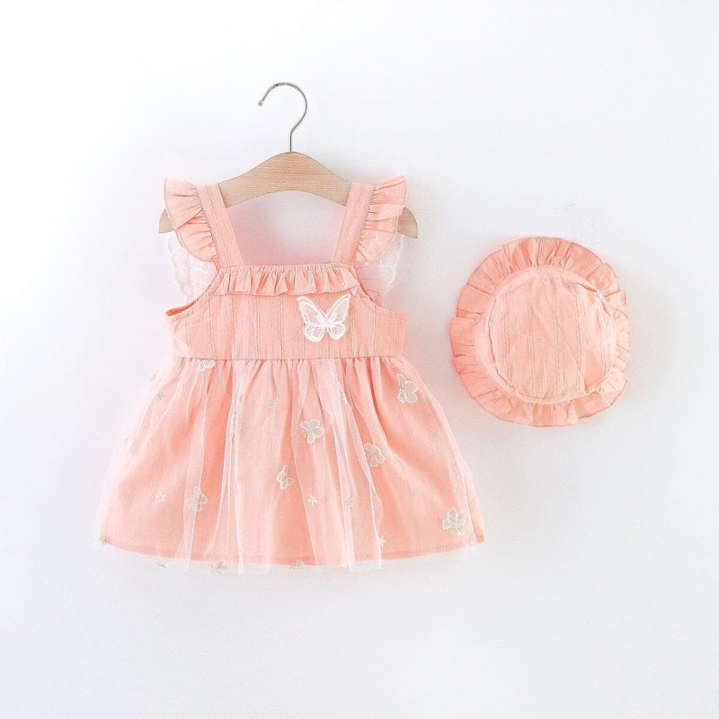 Vestido Infantil Borboletas + Chapéu