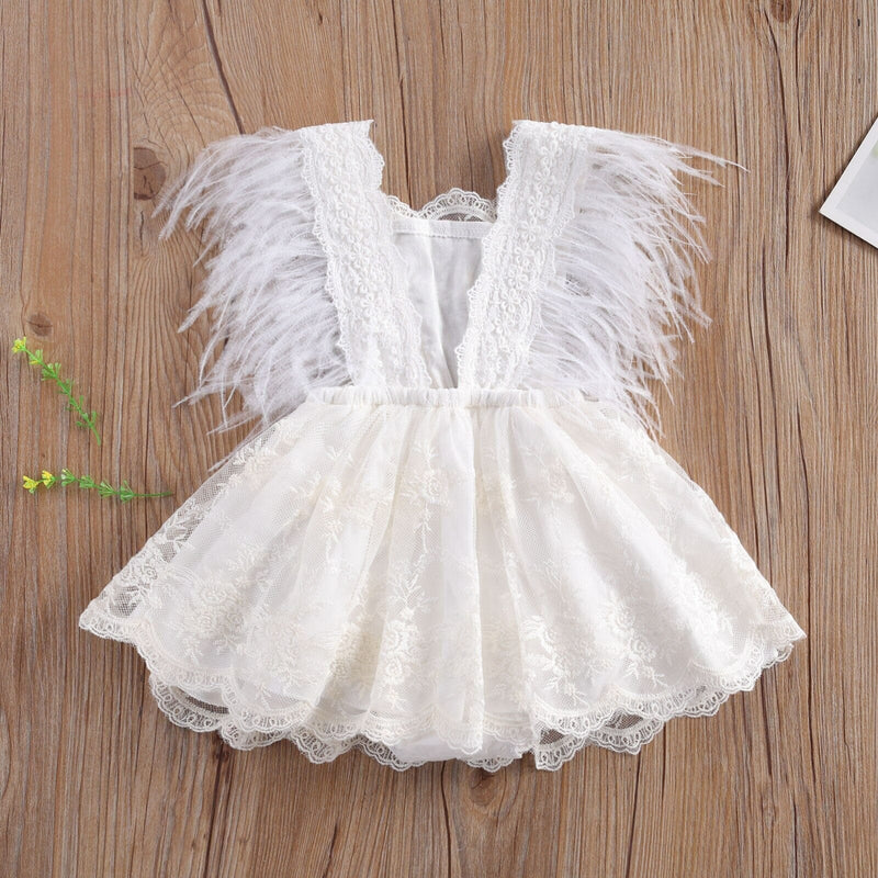 Vestido Infantil Branco Penas