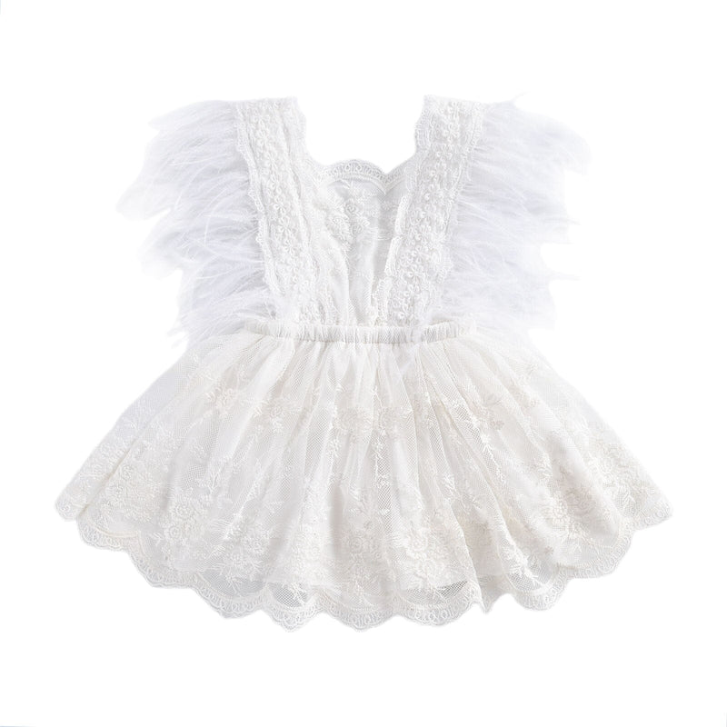 Vestido Infantil Branco Penas