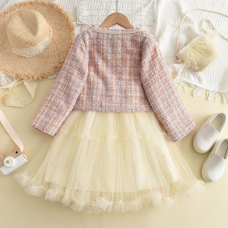 Vestido Infantil + Casaco Tweed Pérolas Lacinho