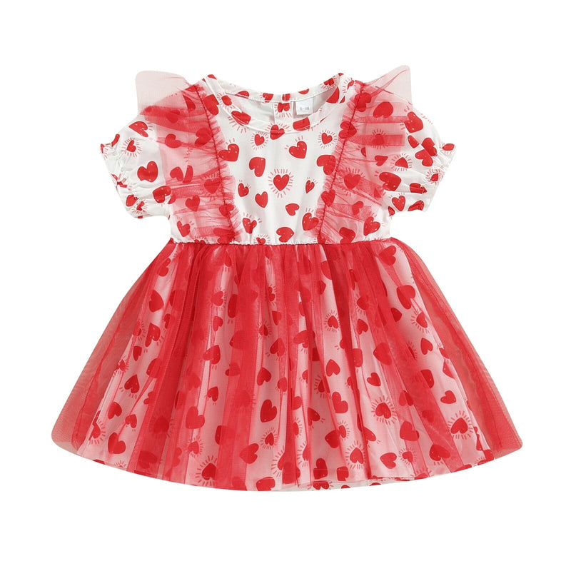 Vestido Infantil Corações e Tule Vermelho