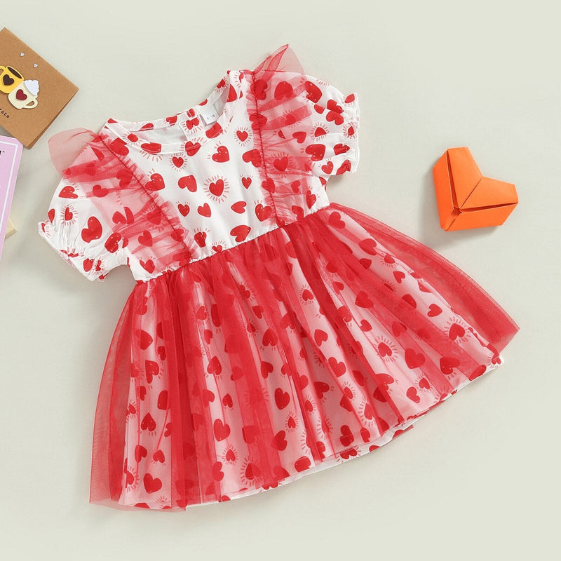 Vestido Infantil Corações e Tule Vermelho