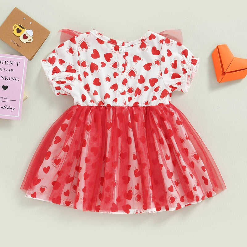 Vestido Infantil Corações e Tule Vermelho