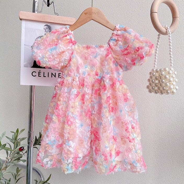 Vestido Infantil Detalhes Coloridos e Laço Rosa