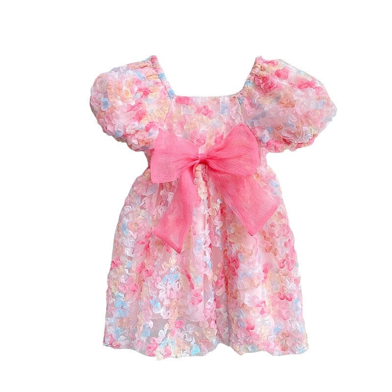 Vestido Infantil Detalhes Coloridos e Laço Rosa