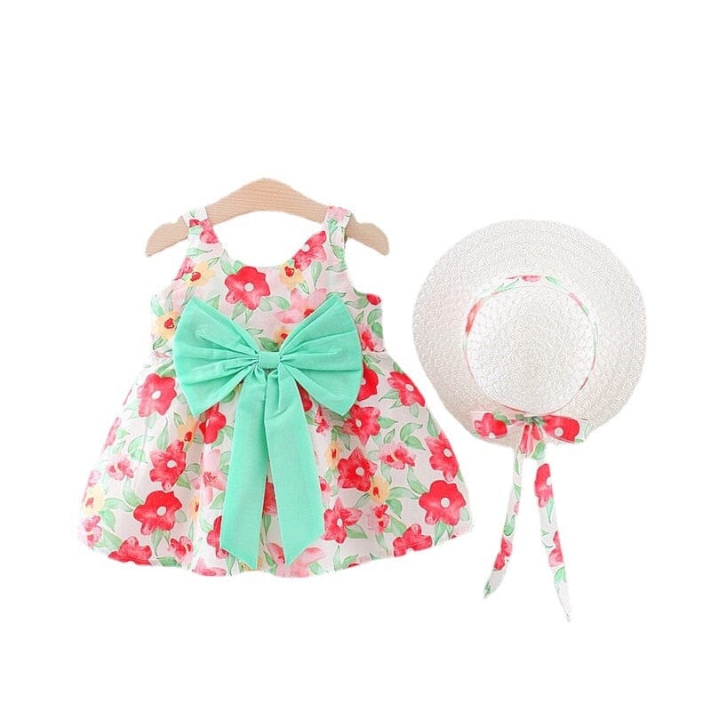 Vestido Infantil Estampas e Laço + Chapéu