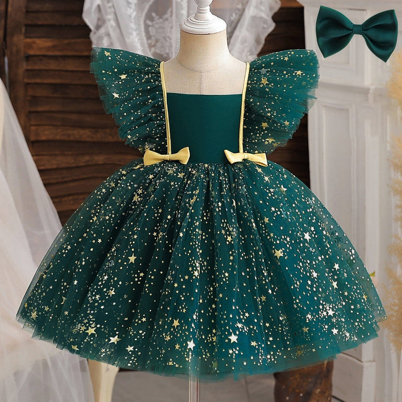 Vestido Infantil Estrelinhas e Lacinhos + Faixa