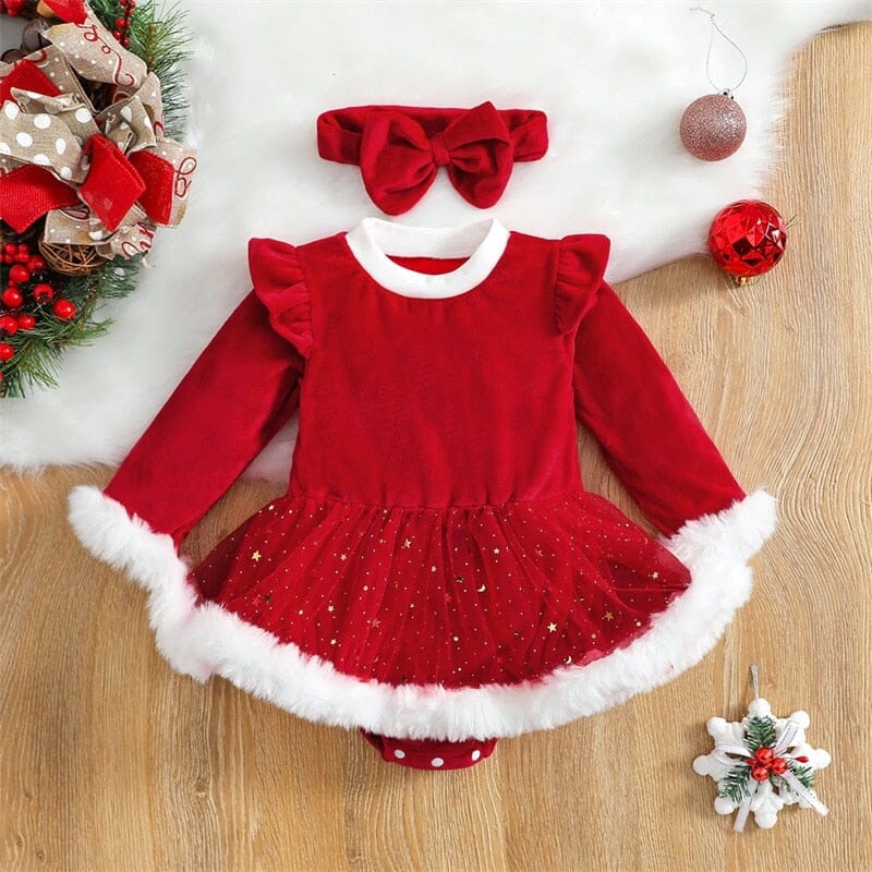 Vestido Infantil Feminino Mamãe Noel + Faixa