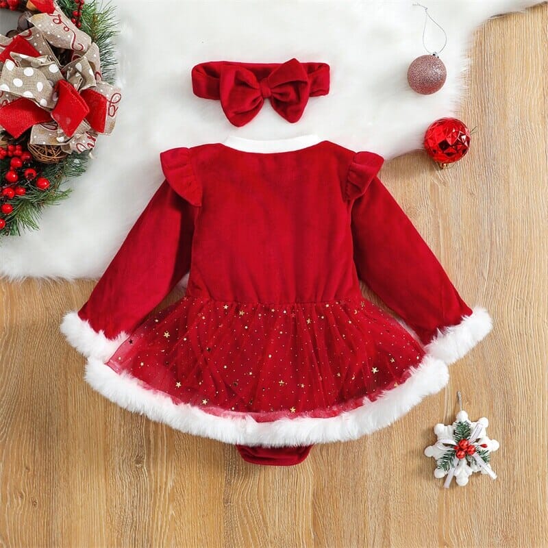 Vestido Infantil Feminino Mamãe Noel + Faixa