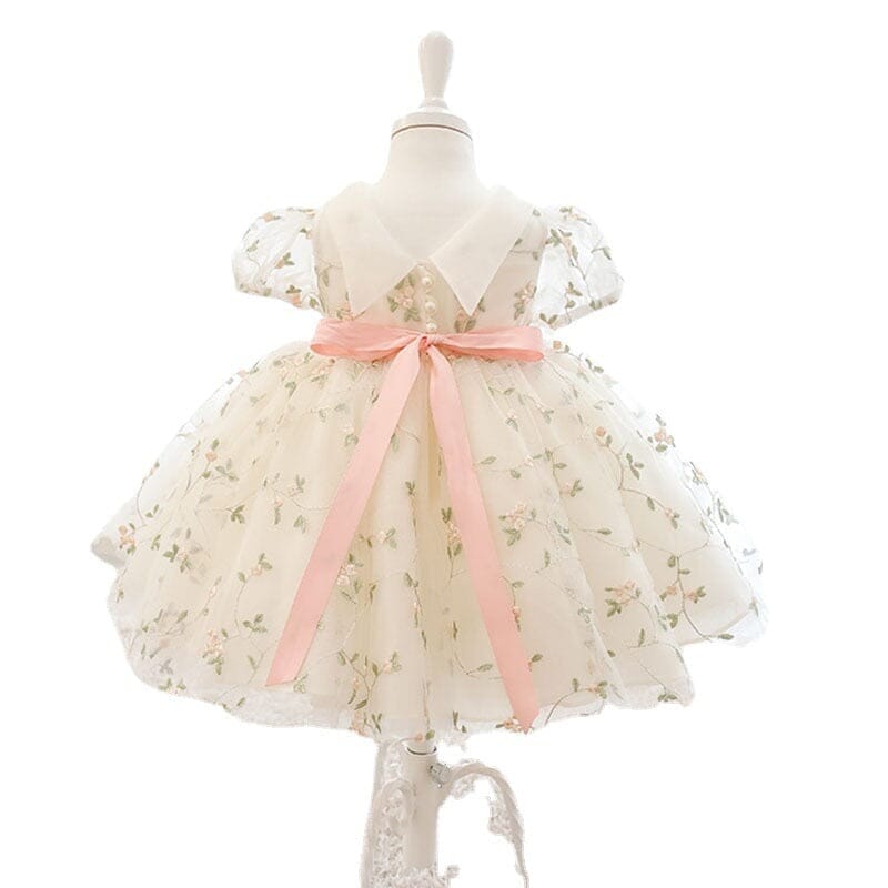 Vestido Infantil Flores e Pérolas