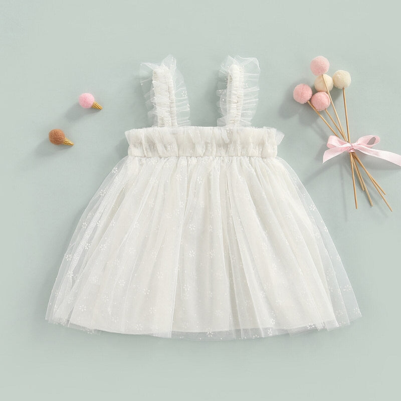 Vestido Infantil Branco Florezinhas Tule